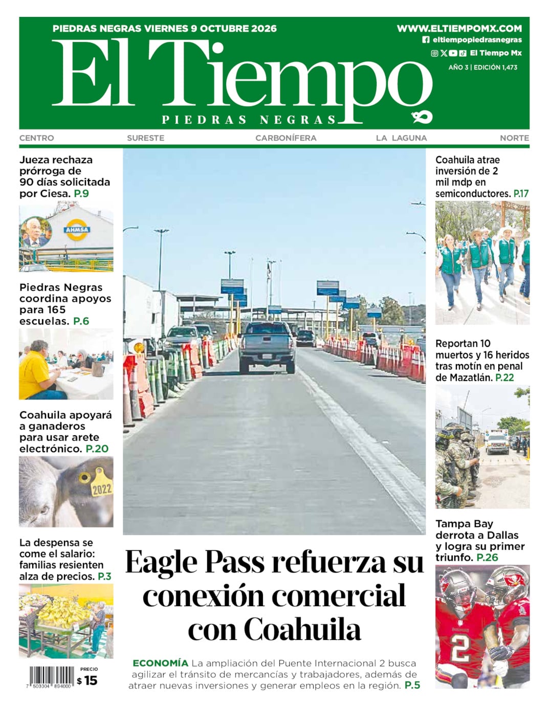 Edición impresa de El Tiempo Piedras Negras
