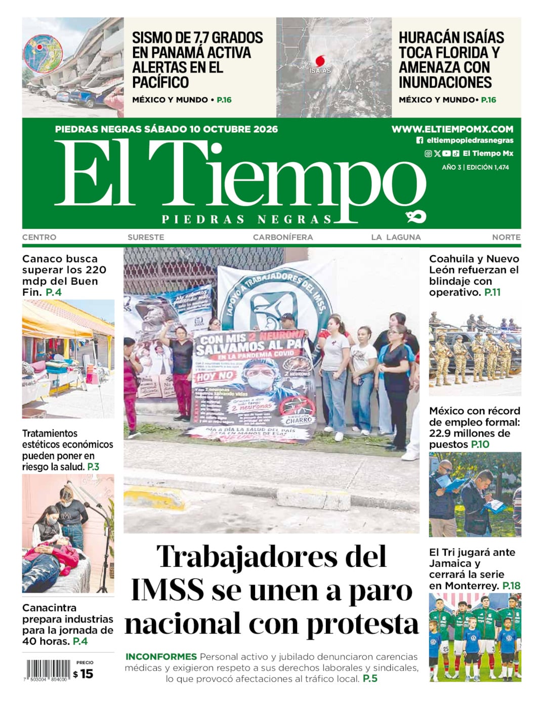 Edición impresa: Portada del sábado 10 de octubre de 2026, El Tiempo de <strong>Piedras Negras</strong>