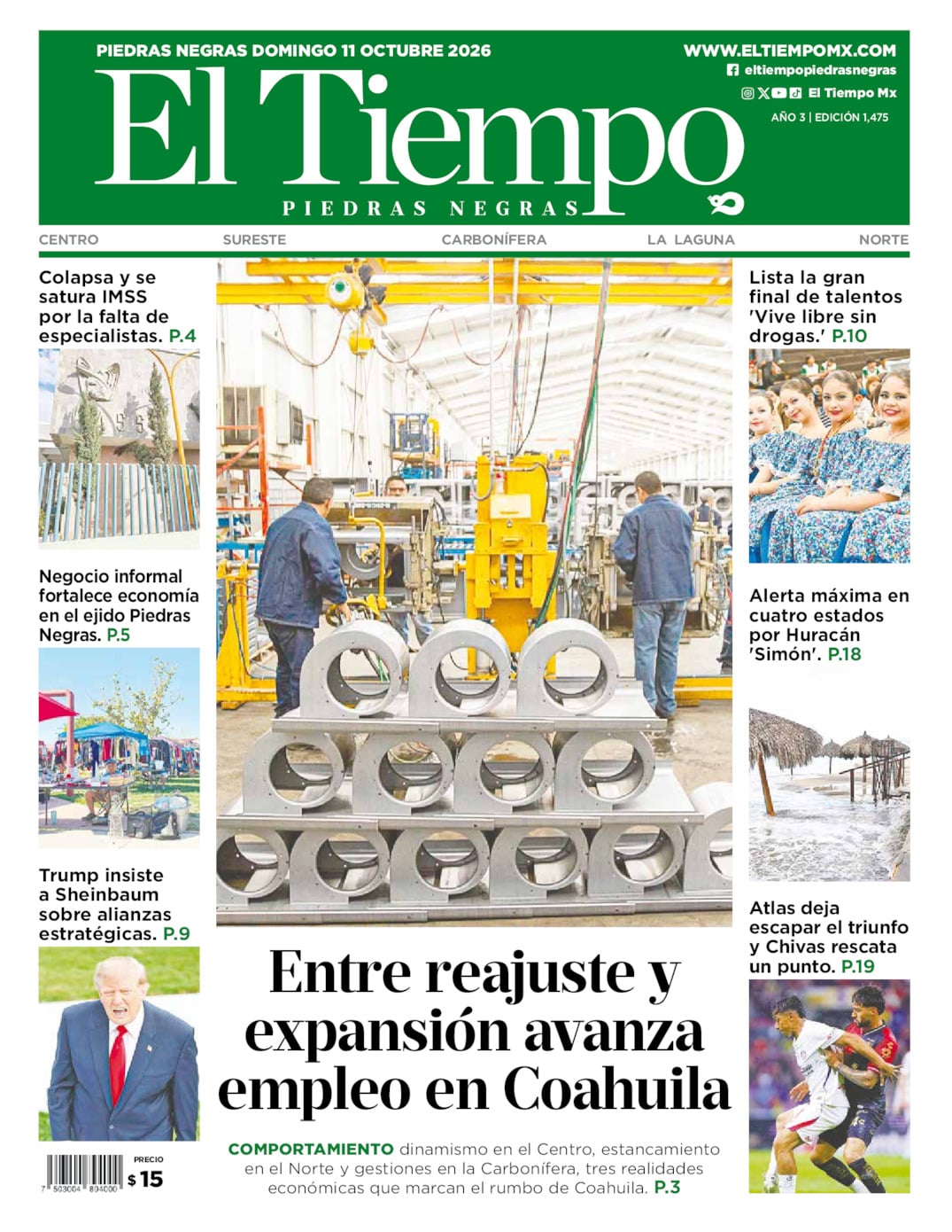 Edición impresa de El Tiempo Piedras Negras
