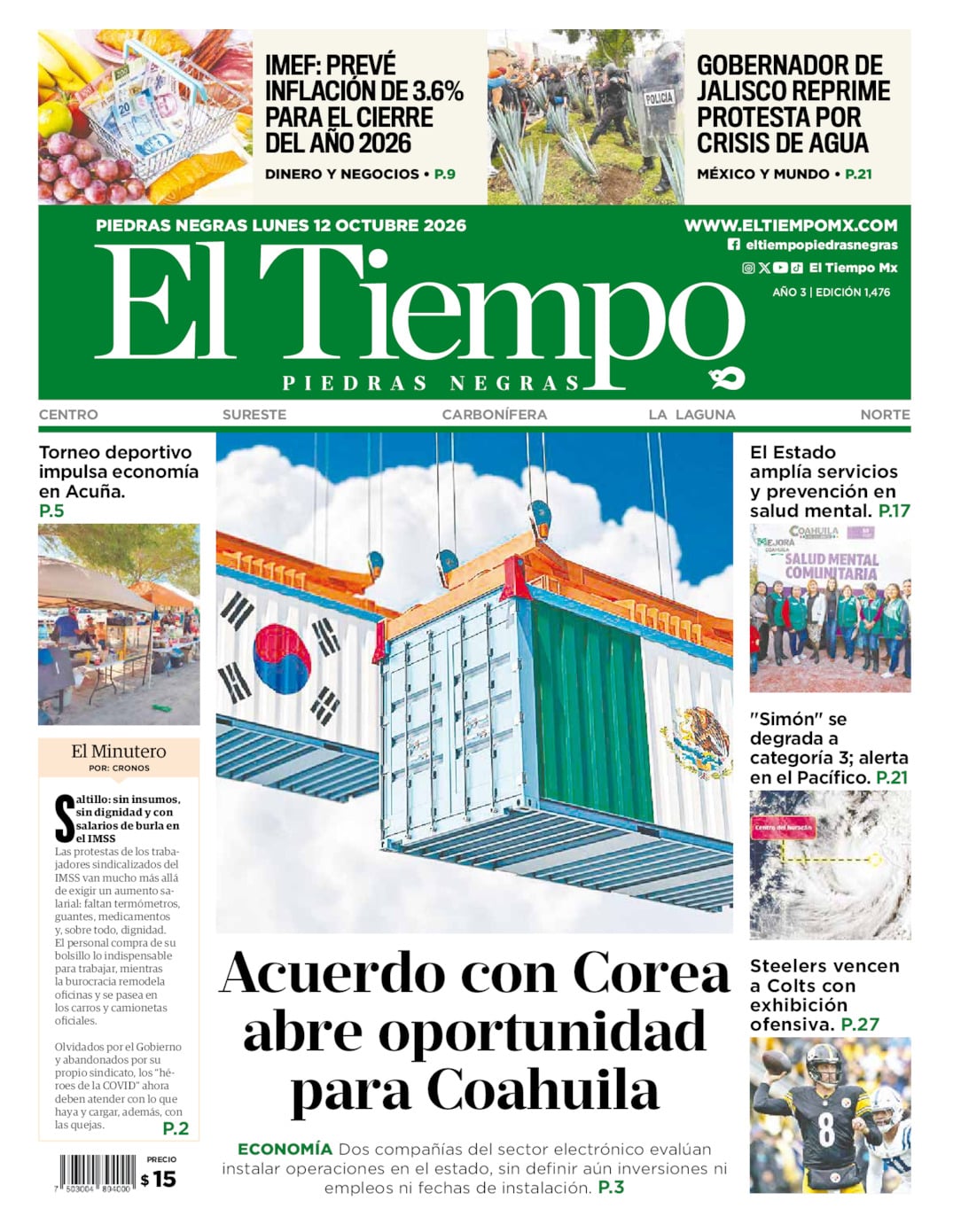 Edición impresa de El Tiempo Piedras Negras