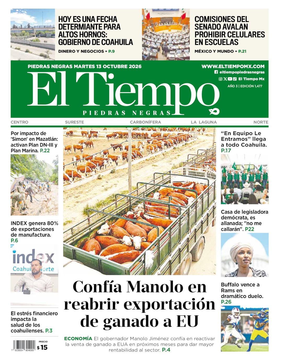 Edición impresa de El Tiempo Piedras Negras