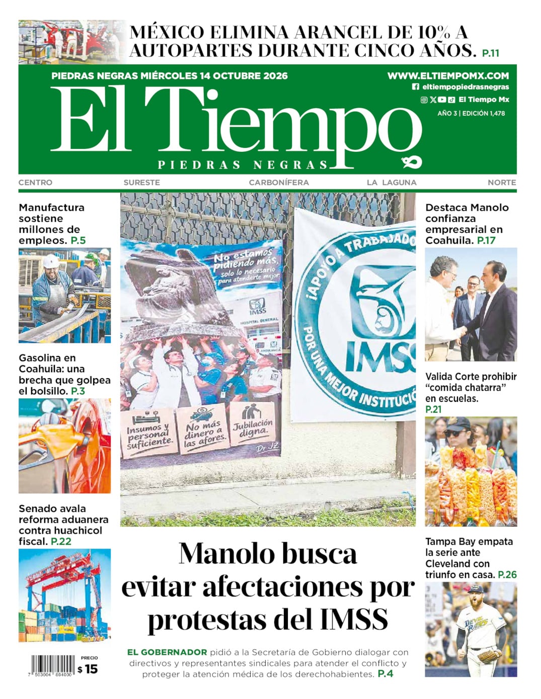 Edición impresa de El Tiempo Piedras Negras
