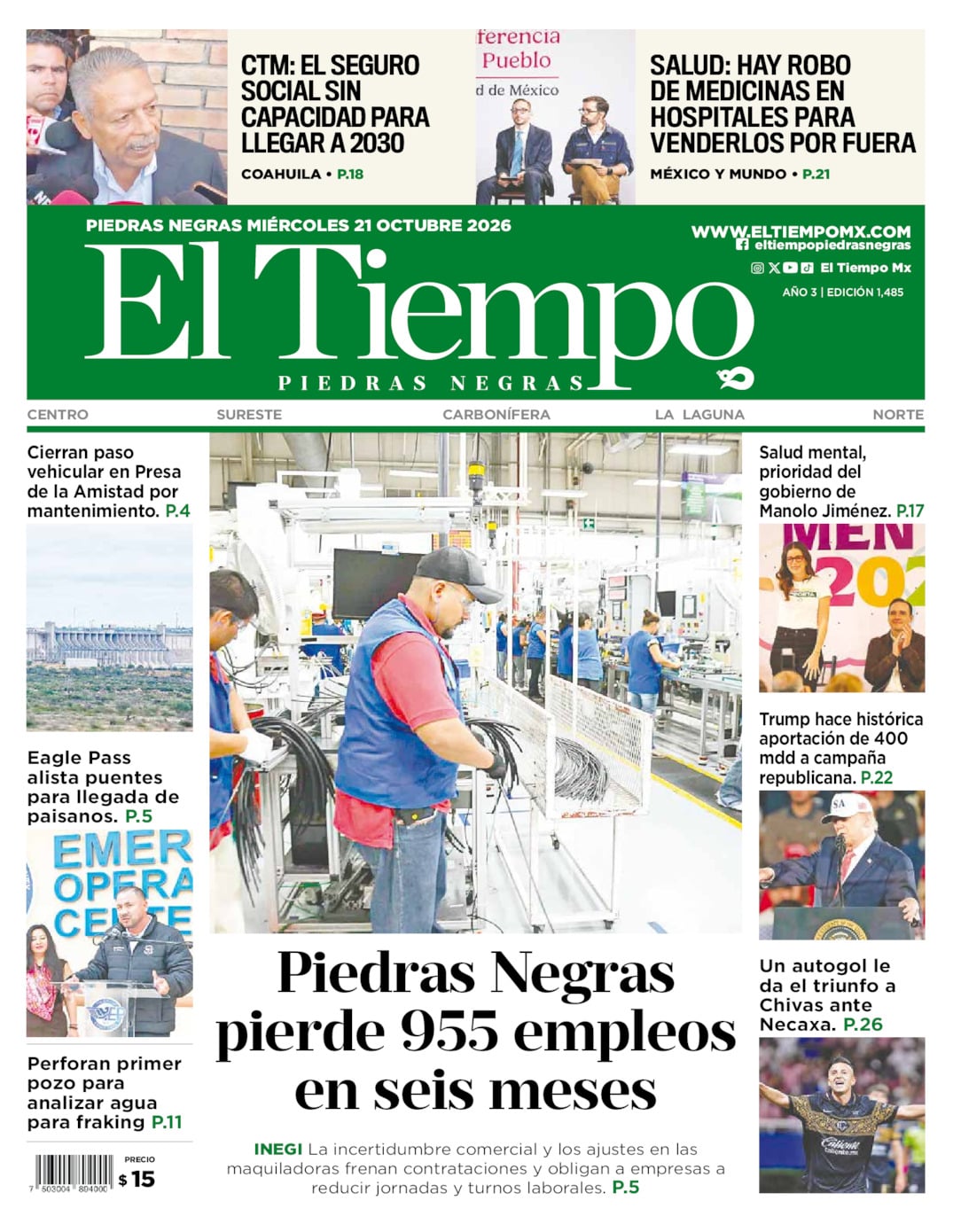Edición impresa de El Tiempo Piedras Negras