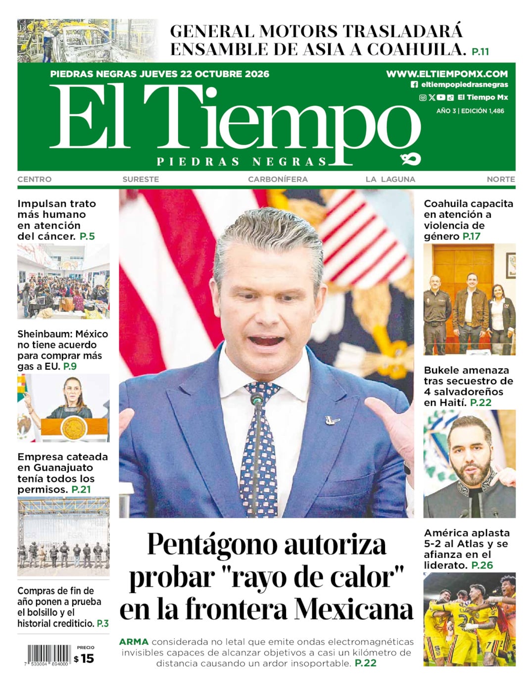 Edición impresa de El Tiempo Piedras Negras