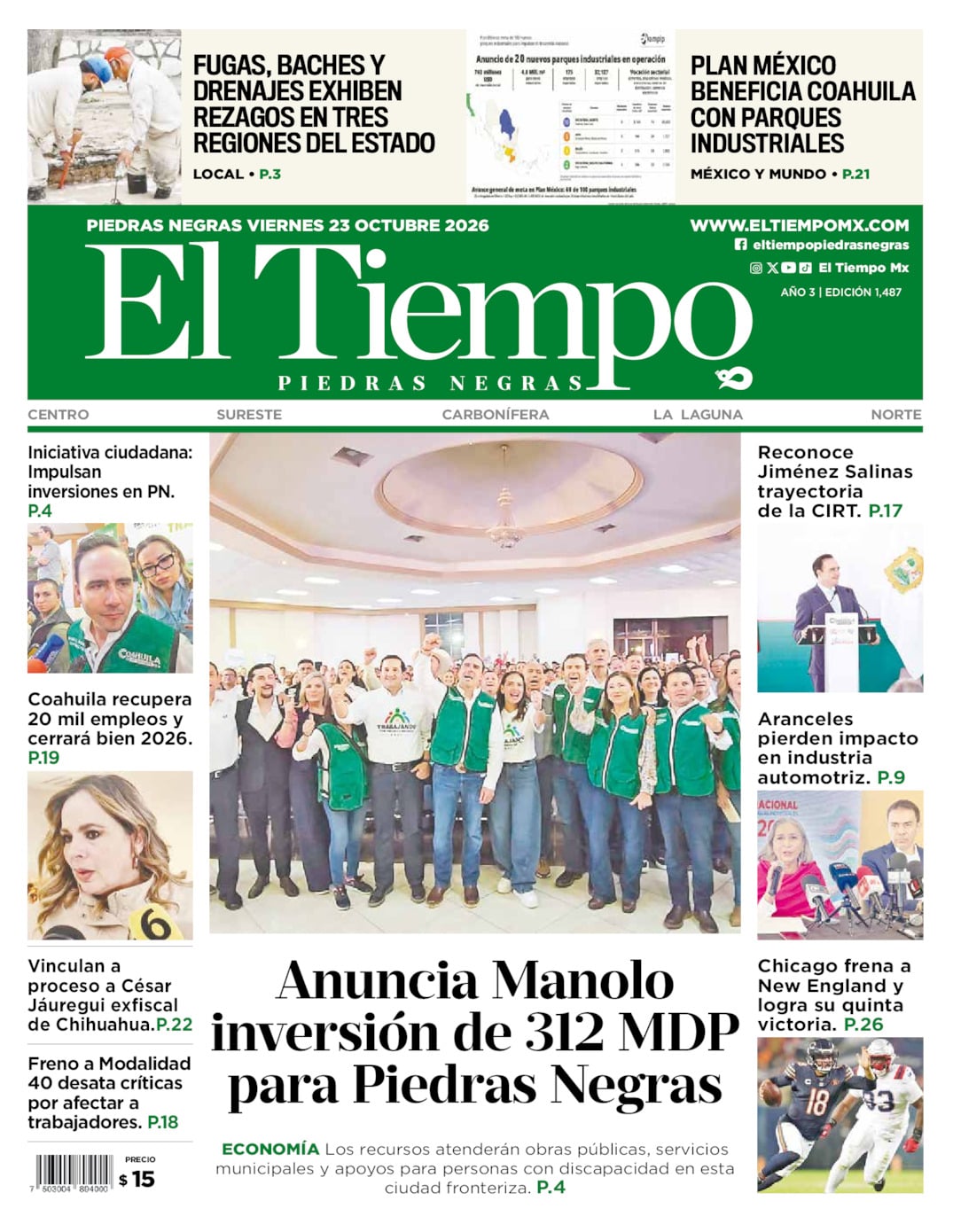 Edición impresa de El Tiempo Piedras Negras