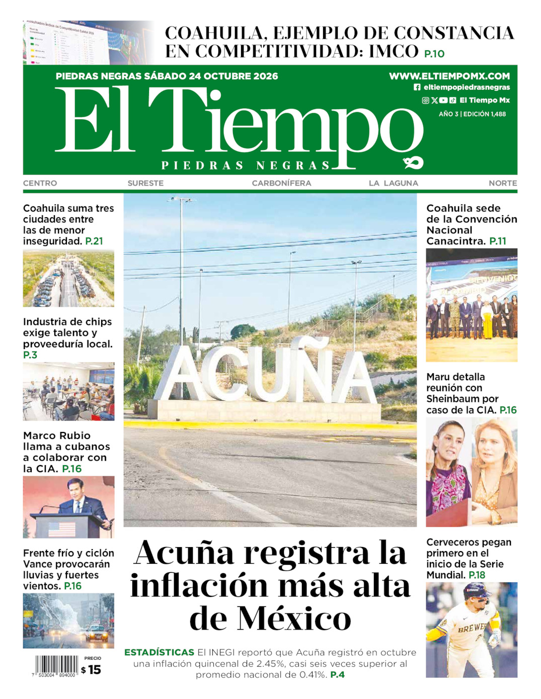 Edición impresa de El Tiempo Piedras Negras