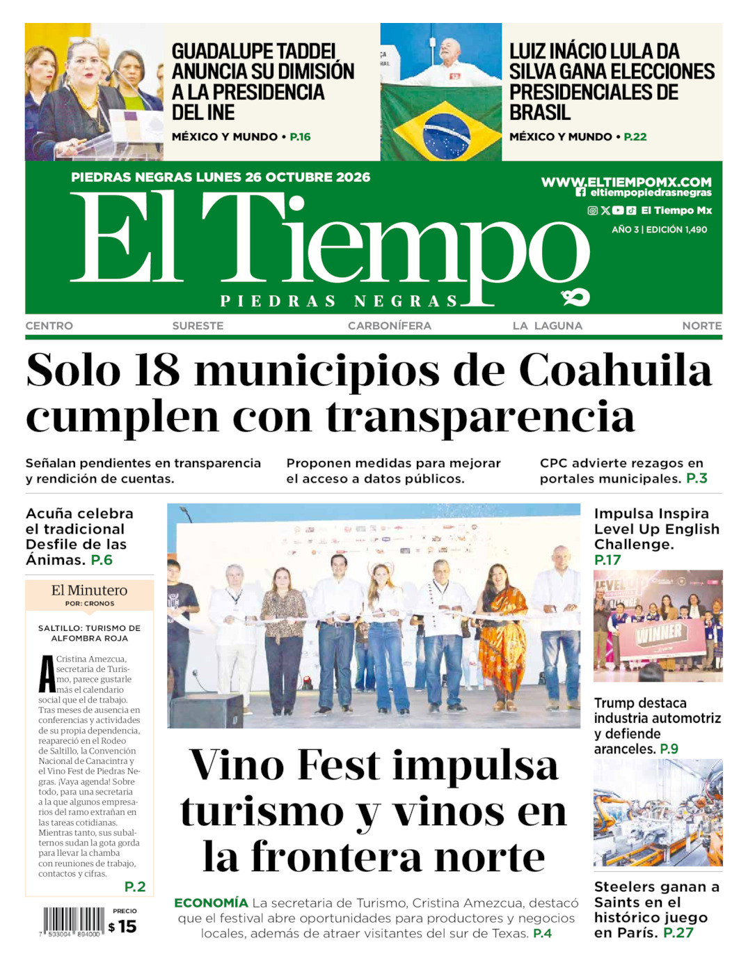 Edición impresa de El Tiempo Piedras Negras