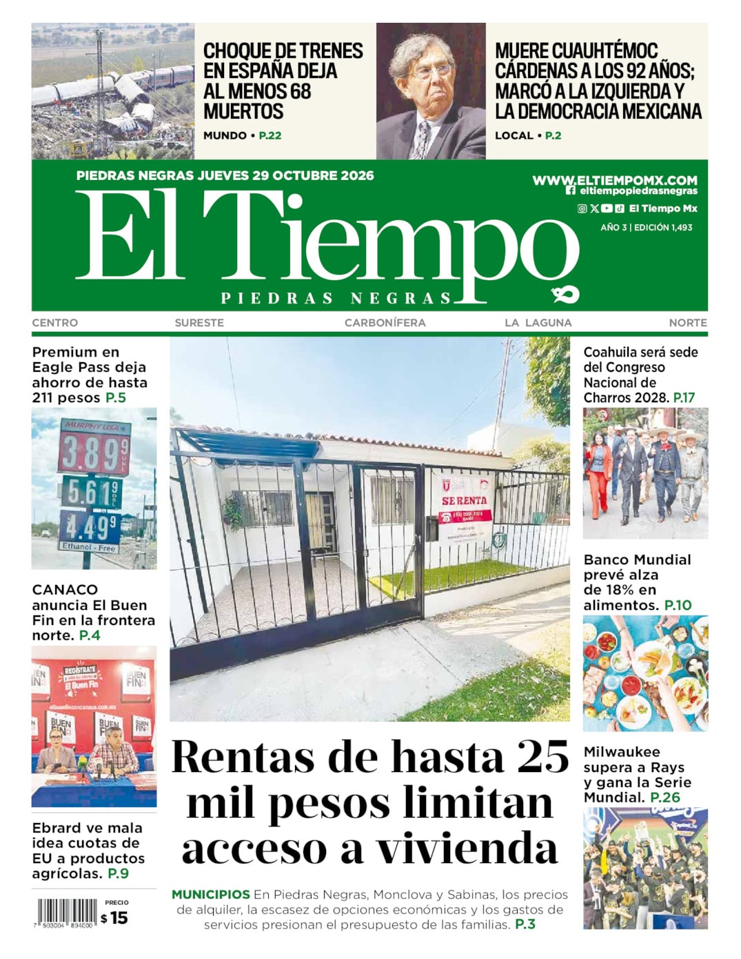 Edición impresa de El Tiempo Piedras Negras