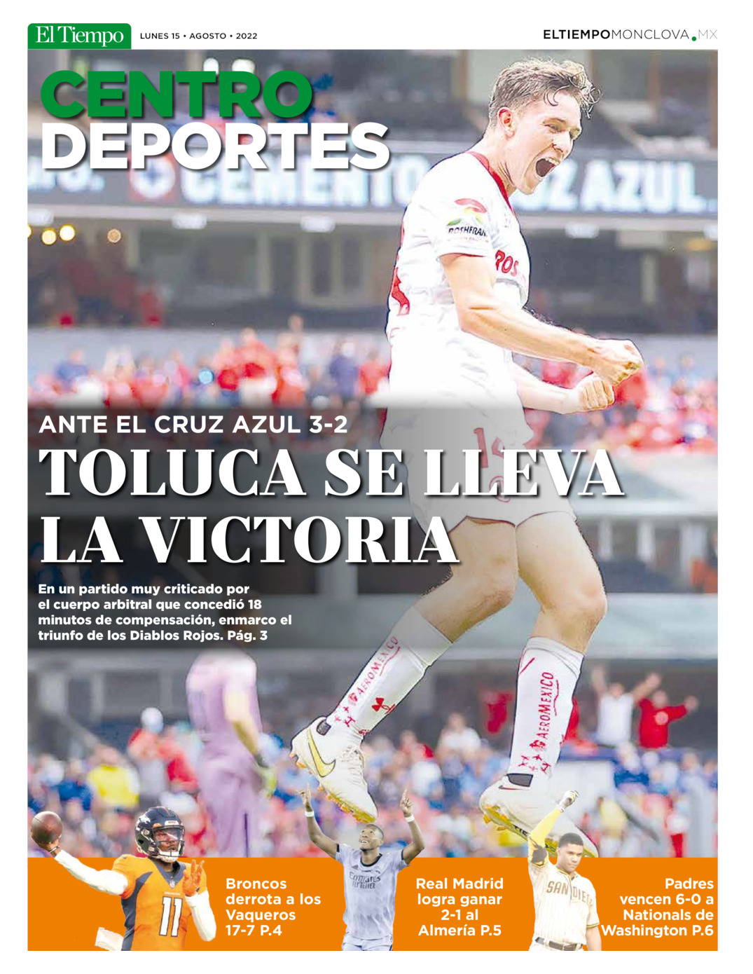 CENTRO DEPORTES 15 AGOSTO 2022 del 14 de ago 2022