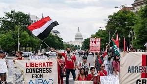 Manifestantes protestan afuera del Capitolio de EU contra visita de Netanyahu