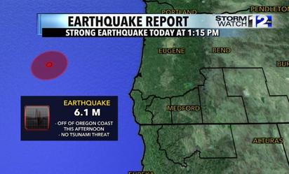 Terremoto de magnitud 6.1 sacude costas de Oregón, EEUU