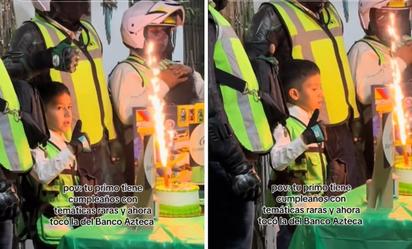 Niño elige temática de Banco Azteca con cobradores incluidos y se viraliza
