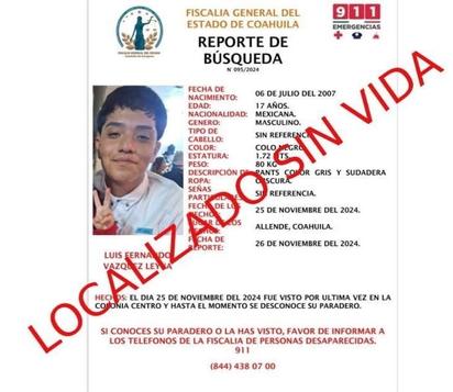 Localizan sin vida a joven desaparecido en Allende, Coahuila