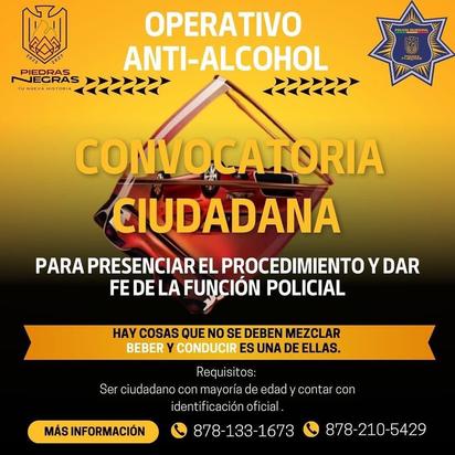 Convocan a ciudadanos a participar en Operativo Anti-Alcohol en PN