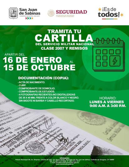 Cartilla Militar 2025 inicia trámite para jóvenes en Nueva Rosita 