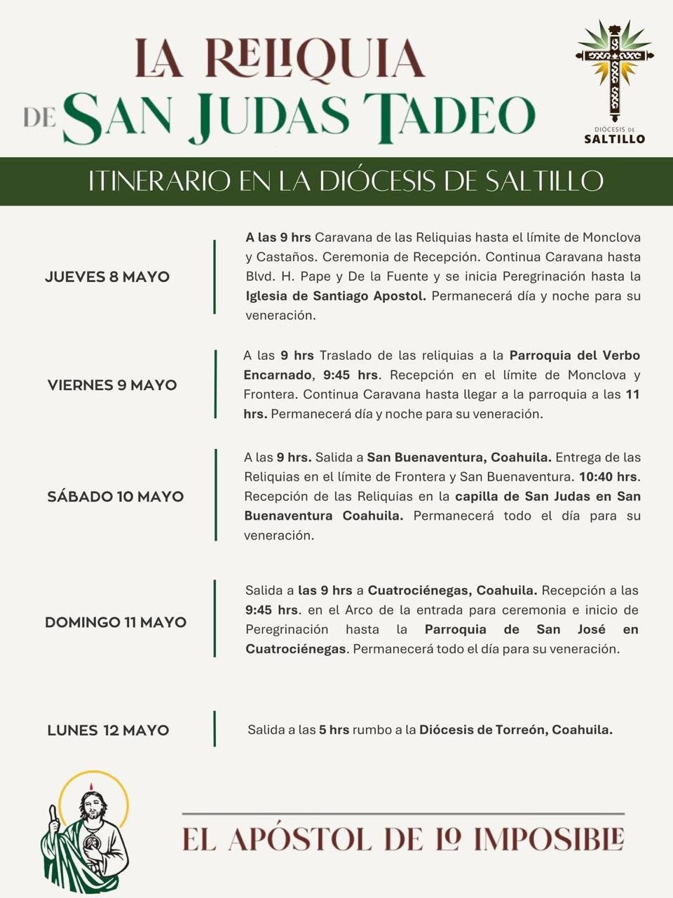 Religión: Habrá misas, vigilias y peregrinaciones en Saltillo, Monclova, Frontera, San Buenaventura, Cuatro Ciénegas, Castaños y Ramos A.