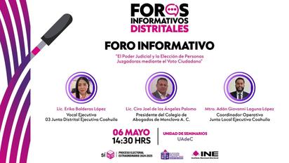 INE invita a Foros Informativos del Distrito sobre elecciones judiciales