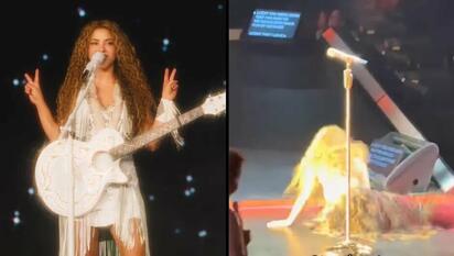 Shakira sufre caída en concierto de Montreal pero lo convierte en viral
