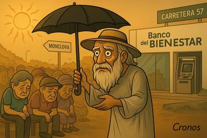 Caricatura editorial - El tiempo no perdona: Cronos y la espera eterna por la pensión
