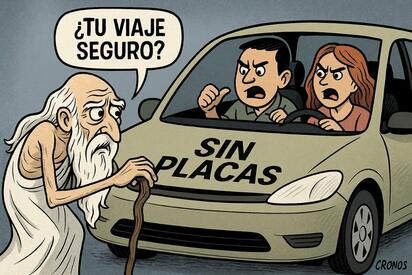 Caricatura editorial - Viaje sin rumbo (ni placas, ni certeza)