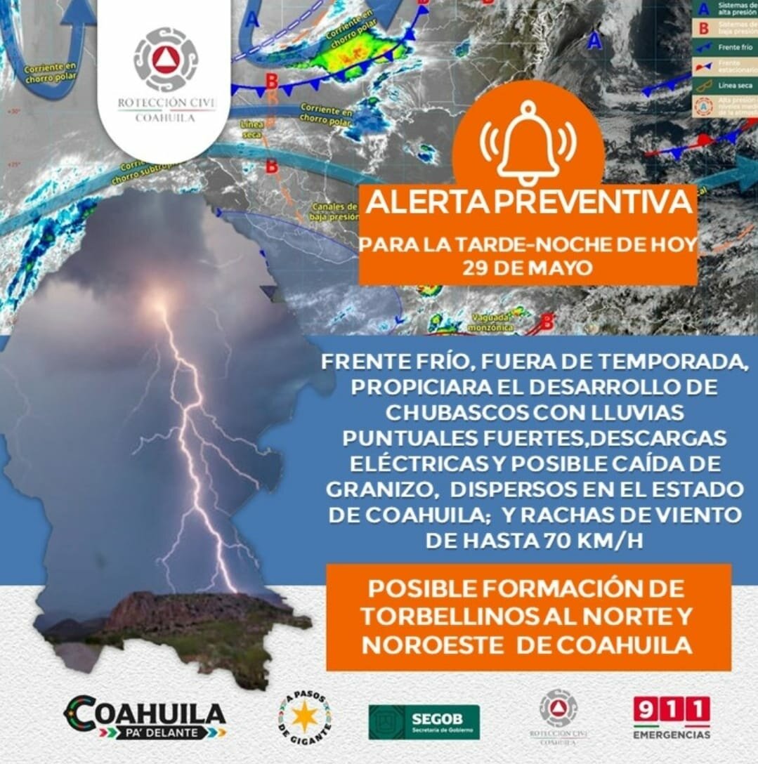 Pronostican lluvias y vientos fuertes en Piedras Negras