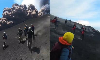 Alpinistas huyen de erupción del volcán Etna en Sicilia