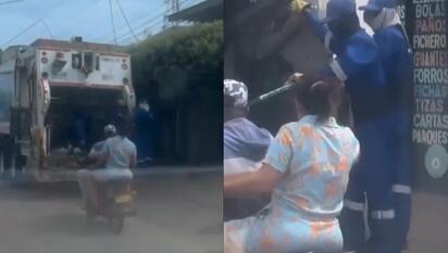 ¡Increíble! Camión de basura se lleva la tarea y madre lo persigue