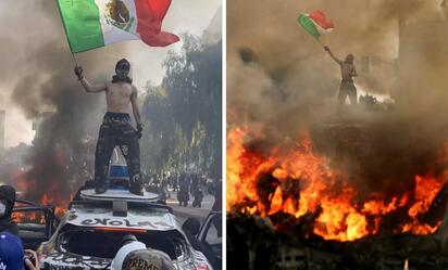 Manifestante con bandera de México desata polémica en redes