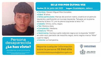 Joven de 18 años desaparece en Jalisco; familia pide apoyo para encontrarlo
