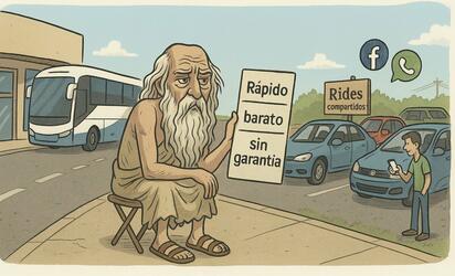 Caricatura editorial - Rides vs Camiones: El dilema sobre ruedas