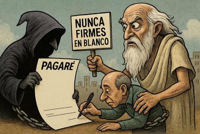 Caricatura editorial - Pagaré: la trampa legal del apuro