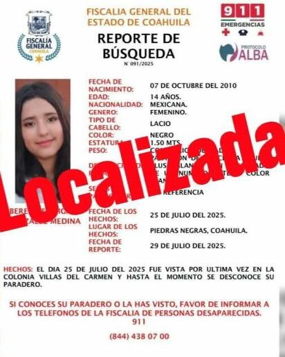Menor de 14 años reaparece tras varios días fuera de casa