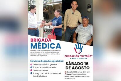 Brigada de Salud sin Costo llegará este sábado a la Colonia Valle del Norte