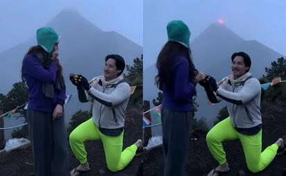 Turistas viven propuesta de matrimonio con erupción volcánica de fondo