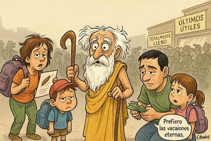 Caricatura editorial - ¡Adiós vacaciones, hola caos!