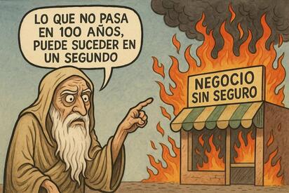 Caricatura editorial - Negocios en llamas por falta de seguro