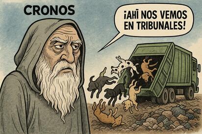 Caricatura editorial - Cronos y el basurero del bienesta