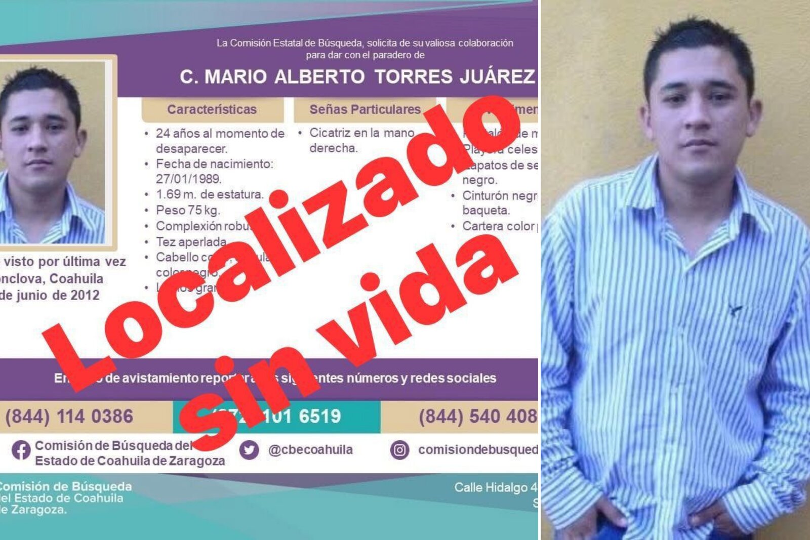 Colectivo honra el cuerpo de Mario, hallado tras 13 años desaparecido