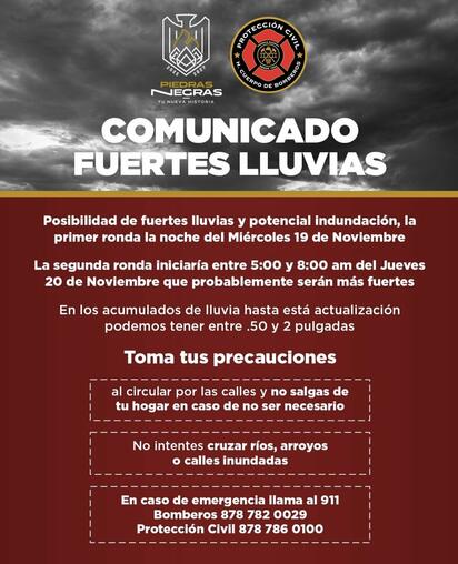Prevén fuertes lluvias e inundaciones entre miércoles y jueves en la región