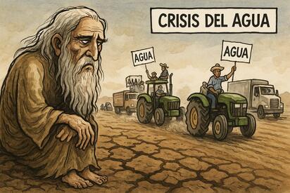 Caricatura editorial - La crisis hídrica moviliza al campo