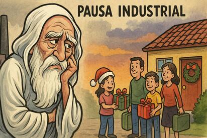 Caricatura editorial - Entre la Calma Industrial y la Navidad