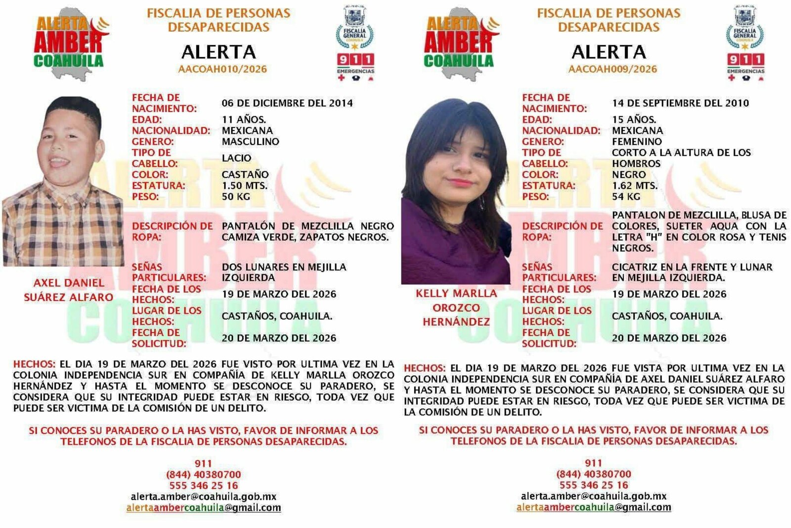 Niño desaparecido en Castaños es localizado, adolescente continúa desaparecida