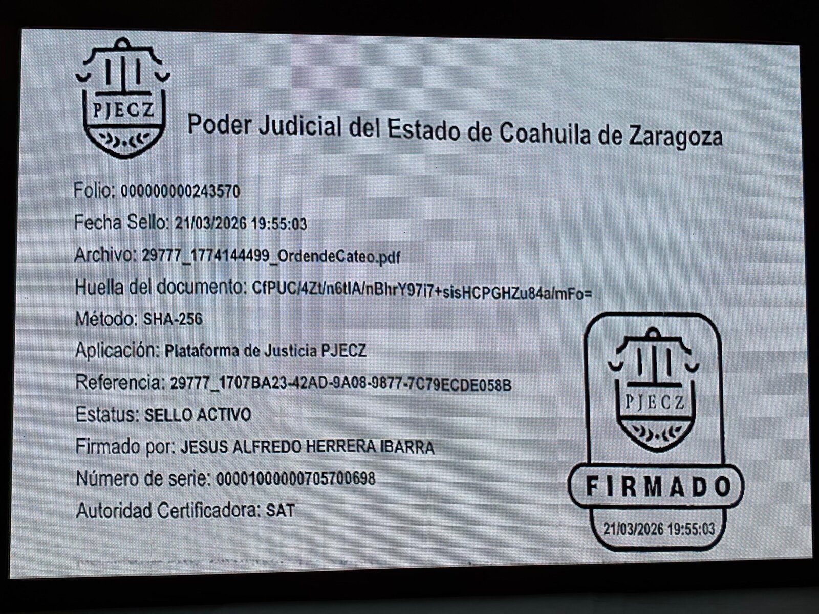 cateo: El operativo fue informado por Ramón Rogelio Gómez, quien confirmó que la diligencia se ejecutó conforme a una orden judicial.