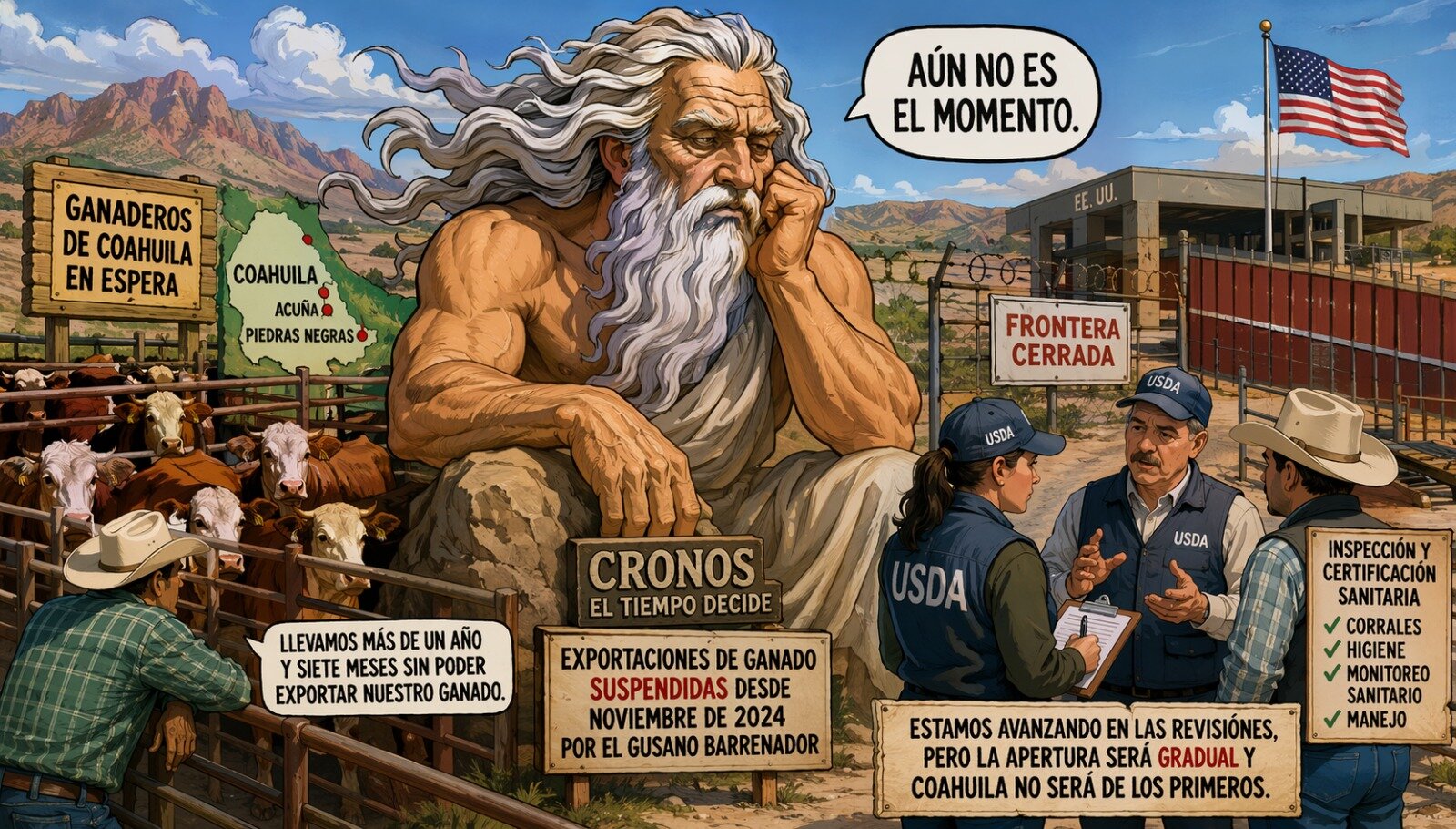 Caricatura editorial - Ganaderos siguen en espera por cierre fronterizo