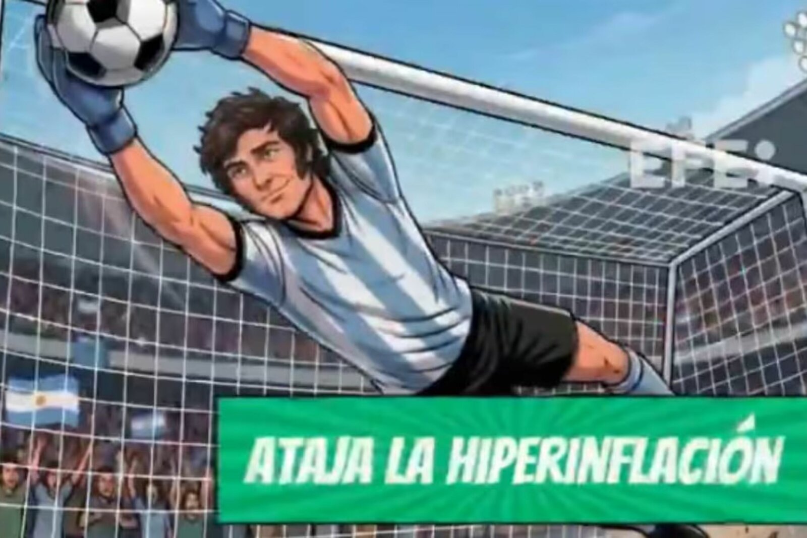 Milei difunde video con IA donde aparece como portero de Argentina