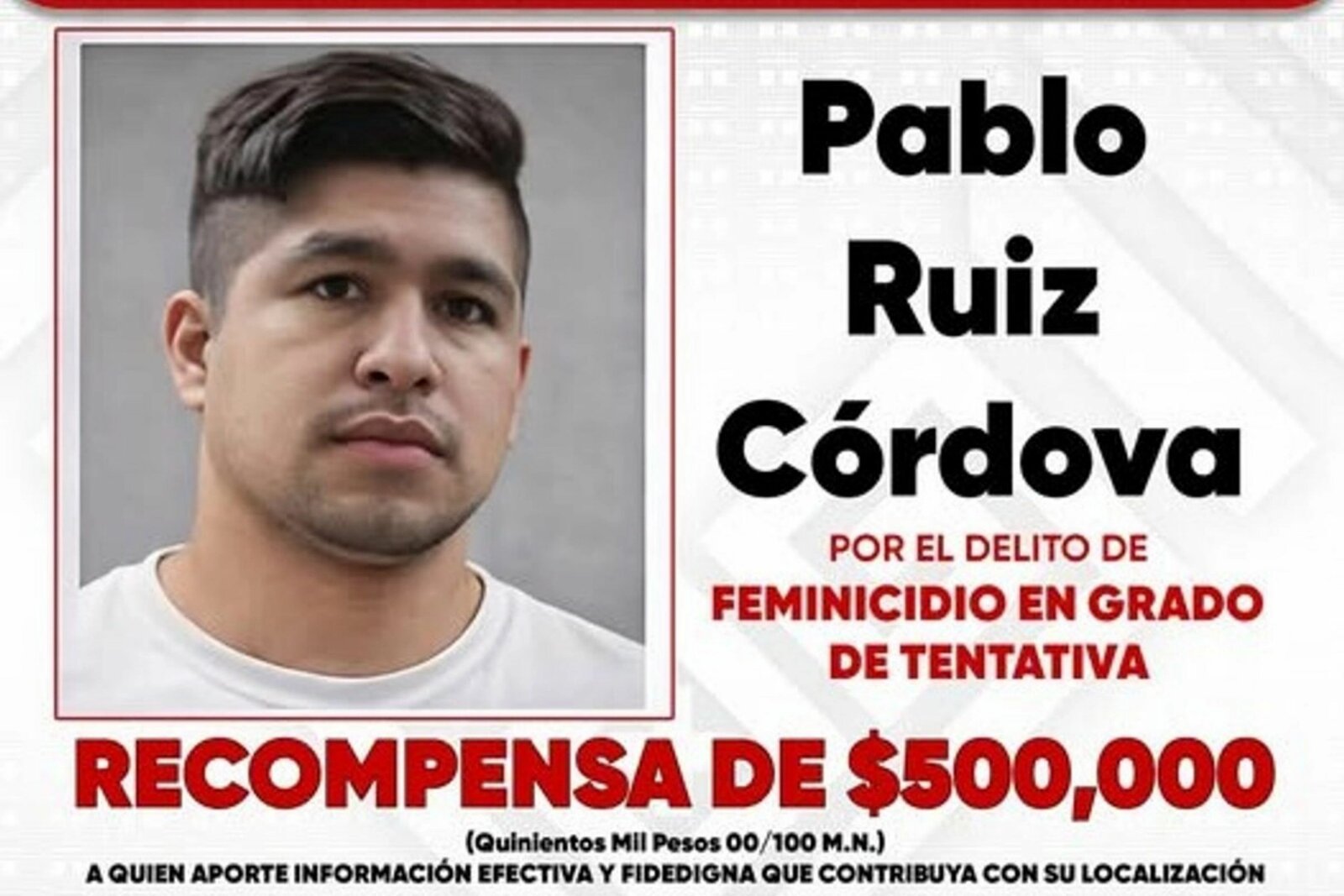 FGE de Chiapas ofrece 500 mil pesos por Pablo 'N', acusado de tentativa de feminicidio