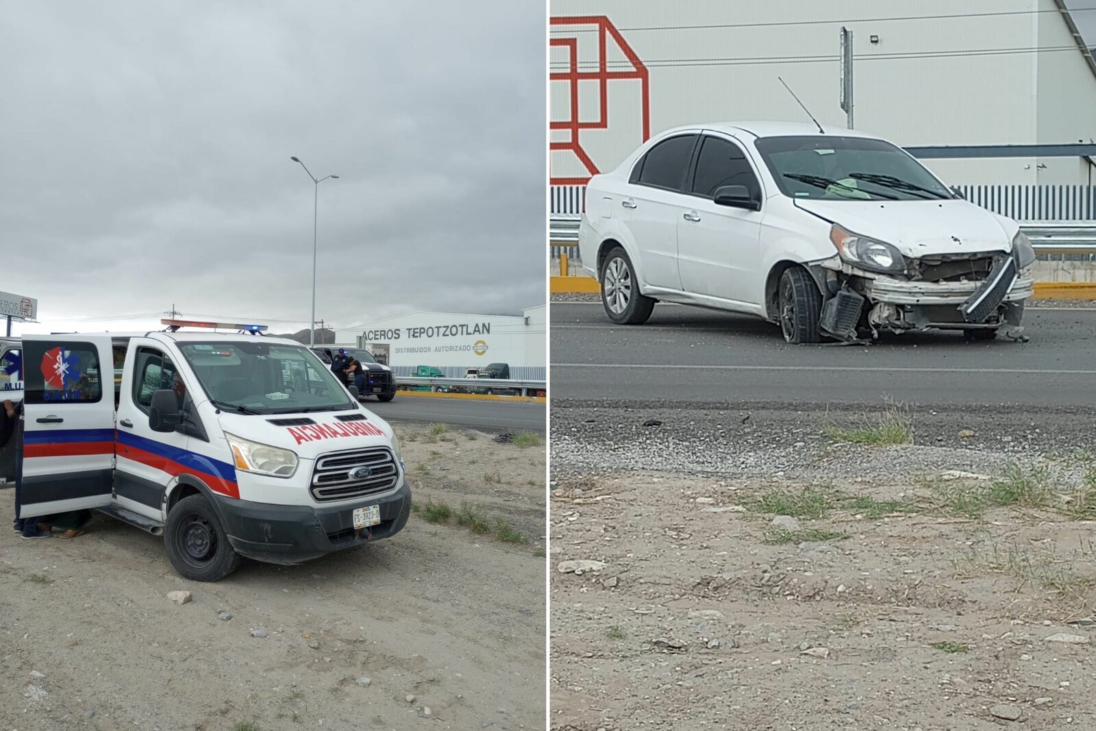 Aparatoso choque en el libramiento Carlos Salinas deja auto destrozado; familia resulta con golpes menores