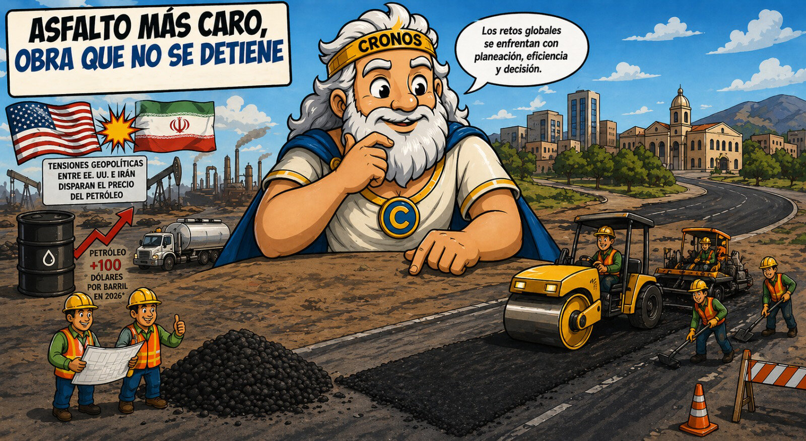 Caricatura editorial - Asfalto caro, progreso limitado