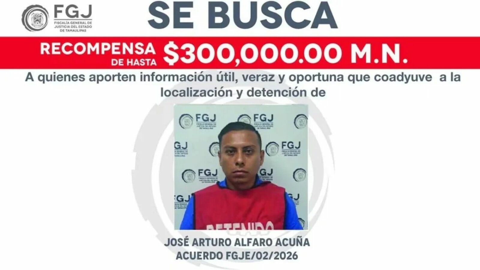 Fiscalía de Tamaulipas ofrece 300 mil pesos por expolicía prófugo