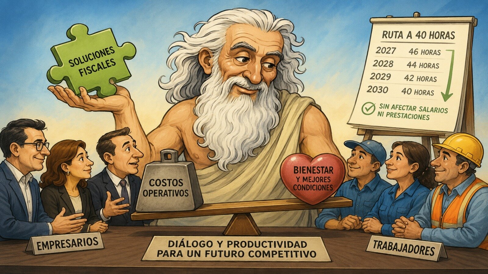 Caricatura editorial - La balanza de las 40 horas